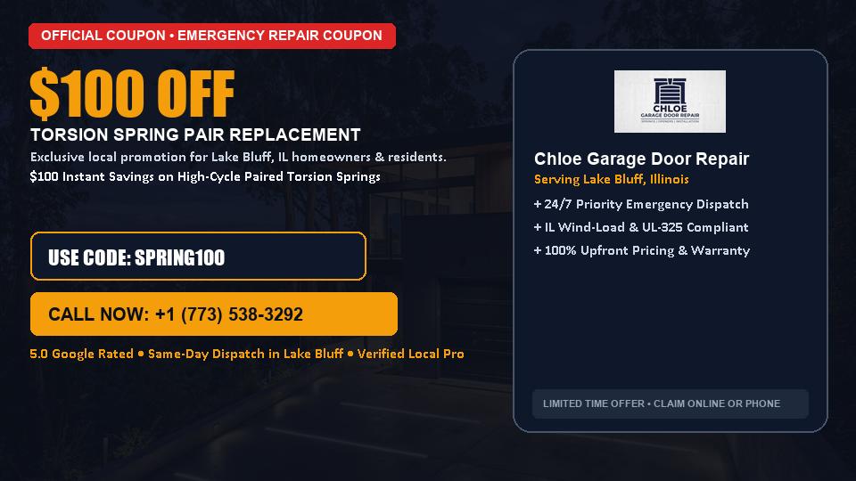$100 OFF Dual High-Cycle Torsion Spring Replacement in Lake Bluff, IL - Chloe Garage Door Repair